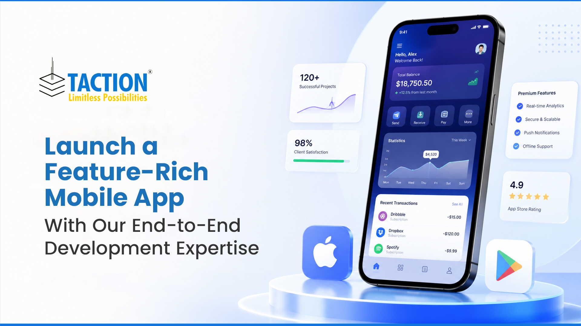 Launch a Feature-Rich Mobile App with Our End-to-End Development Expertise